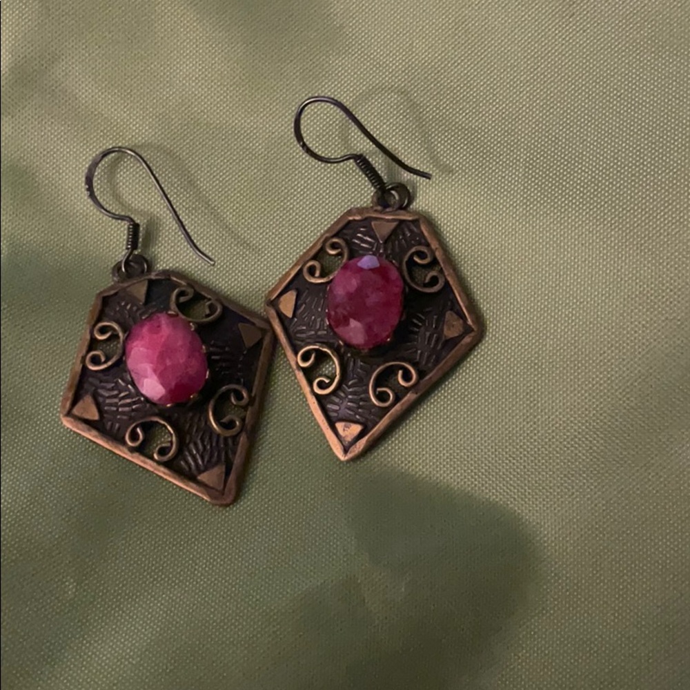 Art Deco Genuine Ruby Earrings And Cushion Amethy… - image 1